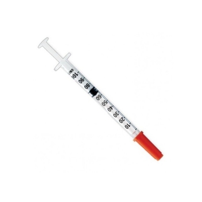 Jeringuilla coloreada estéril médica disponible de la insulina con el casquillo y la aguja anaranjados